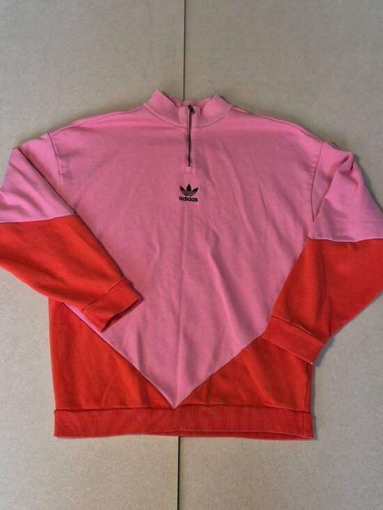 adidas Originals Tops - Adidas Originals Women’s Half Zip Sweatshirt Size S Pink Red Colorblock Trefoil
